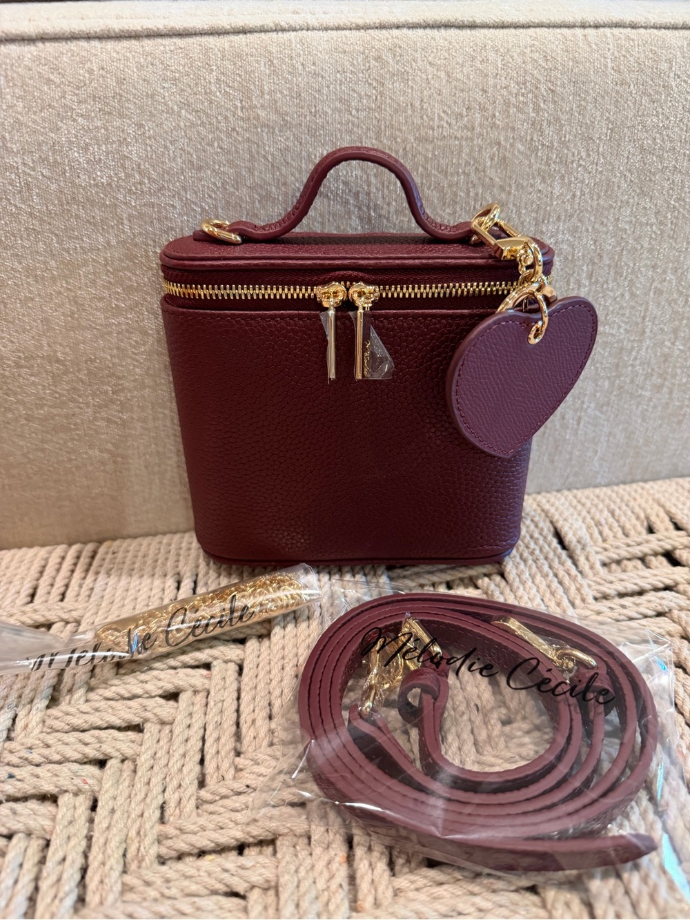 Melodie Cecile DUYP Mini Vanity Burgundy Togo Leather Crossbody Bag + Charm NWOT
